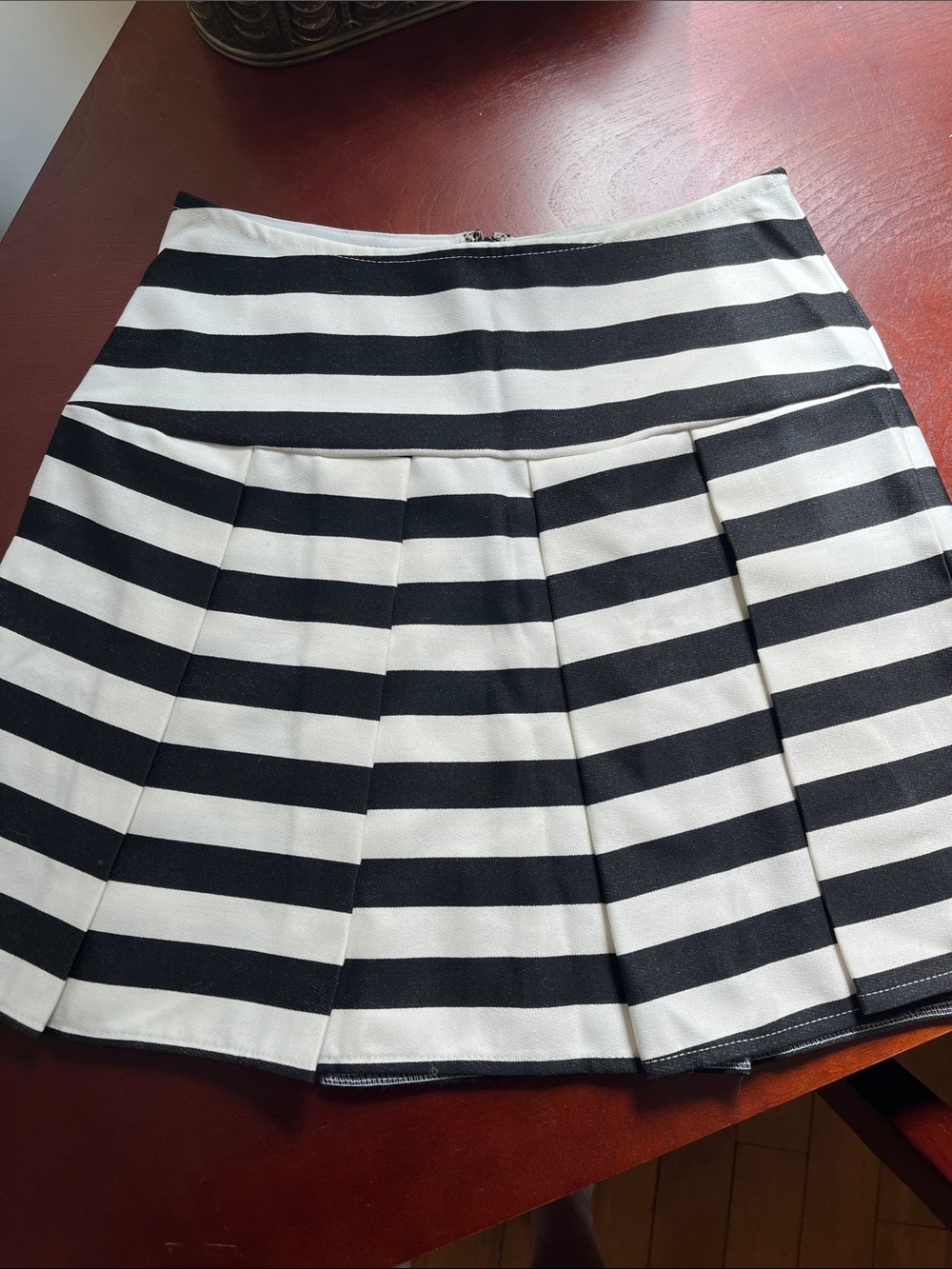 Pim + Larkin Black and White Horizontal Stripe Pleated Mini Skirt